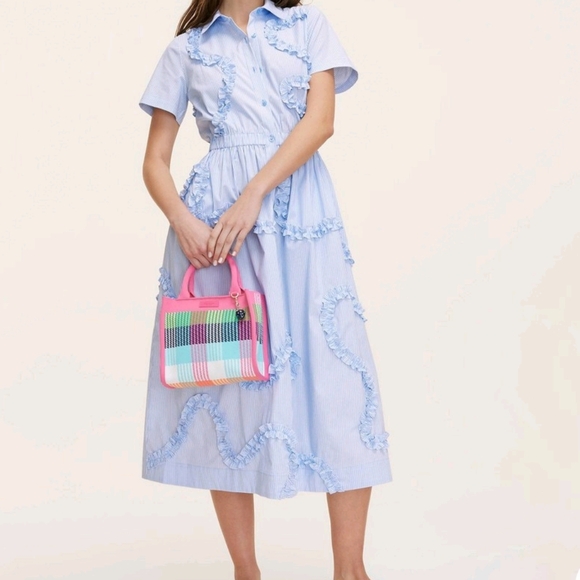 NWT Kate Spade X Target Blue Striped Ruffle Ribbon Shirtdress Medium - Picture 2 of 4